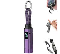 Portable 4 in 1 Digital Display Keychain Charger Cable, Short Braided Nylon USB C Fast Charging Phone Lanyard Data Cord, Multi-Interface Connector for Car and Office (Purple)