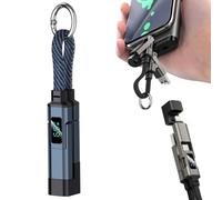 Portable 4 in 1 Digital Display Keychain Charger Cable, Short Braided USB C Fast Charging Phone Lanyard Data Cord, Multi-Interface (Type-C/USB-A/Lightning) Connector for Car and Office (Blue)