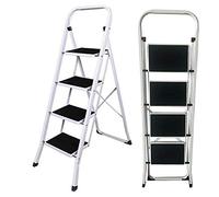 Portable 4 Step Metal Ladder, Folding Step Ladder With Rubber Anti Slip Tread Mats & Feet, Safety Sturdy Ladder, Heavy Duty 300lbs Max Capacity, Perfer for Living room, Kitchen, Garden
