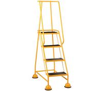 Portable 4 Tread Mobile Warehouse Steps In Yellow - Safety Ladder With Wheels