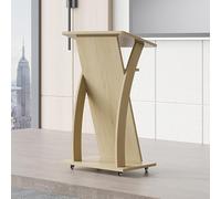 Portable 41" Rolling PodiumAdjustable Wood Lectern for Churches Offices Schools & Conferencesle Standing Desk with Reading Platform (Natural h)