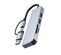 Portable 5 in 1 USB Type C Splitter for External Equipment | Double Cards Reader, Space Saving 5 Port USB C Dock, Easy to Carry for Printers, Computer Peripherals