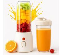 Portable 500ml Mini Juice Blender, Fruit Mixer Juicer, Rechargeable Personal Smoothie Maker with 6 Blades for Shakes & Travel Cup with Extra Cup (White)