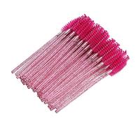 Portable 50pcs Disposable Nylon Mascara Eyelash & Eyebrow Brush Wands - Pink Makeup Tool for Easy Application & Travel Convenience (Rose Red)