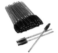 Portable 50pcs Disposable Nylon Mascara Eyelash & Eyebrow Brush Wands - Pink Makeup Tool for Easy Application & Travel Convenience (Black)