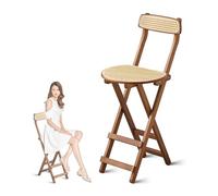 Portable 63.5 cm Bamboo Folding Stool with Backrest, 68.6 cm Rattan Bar Chair for Kitchen, Space-Saving Design, 100 kg Capacity, Ideal for Indoor & Outdoor Use