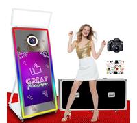 Portable 65" Magic Mirror Dslr Photo Booth,43'' Touch Screen Selfie Photobooth Machine with Camera,RGB Light for Parties (White,with Camera)