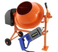 Portable 70L Cement Mixer & Hand Held Concrete Vibrator with 2m Poker Shaft Electric 250W