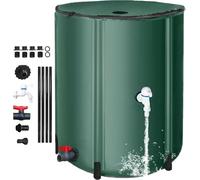Portable 750L Collapsible Rain Barrel System - Garden Water Collection Tank with Mesh Top, Stand, Tap & Zipper Cover - Efficient Rainwater Harvesting Solution (Green)