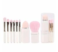 Portable 8-in-1 Telescopic Makeup Brush Set Eyeshadow Brush Concealer Brush Kabuki Brush for Foundation, Blush, Bronzer, & Powder (8 in 1 white)