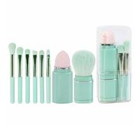 Portable 8-in-1 Telescopic Makeup Brush Set Eyeshadow Brush Concealer Brush Kabuki Brush for Foundation, Blush, Bronzer, & Powder (8 in 1 cyan)
