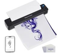 Portable A4 Tattoo Printer, High Definition Tattoo Stencil Printer with 10Pcs Transfer Paper, Compatible with Android & iOS Phone/Tablet & PC, 2000mAh Thermal Stencil Machine, for Artists Beginners