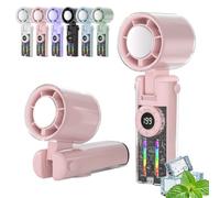 Portable AC Fan with Turbo Ice Cooling, Rechargeable Handheld Personal Mini Fan, High Speed Foldable Design with Long Battery Life for Travel Outdoor Desk Office (Pink)