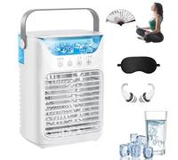 Portable Ac Unit, Air Cooler, 4-in-1 Mini Air Cooler with 3 Wind Speed & 2-Speed Atomization Adjustment, Night Light and Timing Function