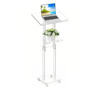 Portable Acrylic Podium Stand with Lockable Wheels - 55x34cm (21.7x13.4in) - Ideal for Churches, Conferences, Weddings, Classroom Speeches - Tall Floor Lectern
