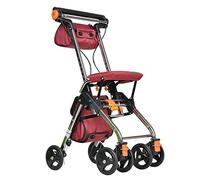 Portable Adjustable Elderly Walking Aid with Seat Multifunction Foldable Wheelchair 4 Wheeled Walker Aluminum Alloy Shopping Cart Suitable for Indoor and Outdo,