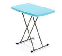 Portable Adjustable Folding Table - Square Plastic Tray for Laptop & TV, Compact Camp Desk 19.6" D x 29.9" W x 14.5" H, Blue - Perfect for Kitchen & Outdoor Activities