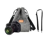 Portable Adjustable Shoulder Strap with Camera Bag Drawstring Storage Lens Case for Photographers Travel Lightweight Single Strap, gray, XL