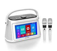 Portable Adult Karaoke Machine, Karaoke Speaker with Screen and Lyrics Display, Bluetooth Speaker with 2 Wireless Microphones, Bluetooth/AUX/USB/TF Inputs, TV Connectable, White