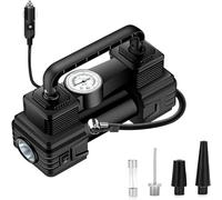 Portable Air Compressor Tire Inflator with Digital Pressure Gauge for Car Bike Vehicle Tyres and Balloons Emergency LED Light 12V Power (Black, One Size)