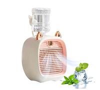 Portable Air Conditioner, 1200ml Cat Ear Mini Cooling Fan with Water Tank, 2-in-1 Air Conditioner Fan & Humidifier, 3 Speeds Rechargeable Air Cooler for School Home Office Use (Pink)