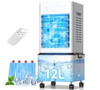Portable Air Conditioner, 3-IN-1 Mobile Air Conditioning Humidifier Cooling Fan, 12L Water Tank, 3 Mode & 6 Speed, 60° Oscillation, 24H Timer, Remote Control, Quiet Evaporative Cooler for Home Office