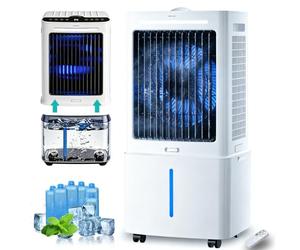 Portable Air Conditioner,4-in-1 AC Unit with 24 Speeds,12L Water Tank, 6 Ice Packs,1-12h Timer, 90° Oscillation, Remote Control, 85W Evaporative Air Cooler for Home & Office Bedroom