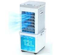 Portable Air Conditioner, 4-in-1 Evaporative Air Cooler Fan, 70W Space-Saving Design, 12L Water Tank, 3 Ice Packs, 3 Speeds, 60° Oscillation, 46dB Quiet, Pet-Friendly Cooling for Home & Office