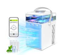 Portable Air Conditioner, 4-IN-1 Evaporative Air Cooler with App Control, 800ml Water Tank, Rechargeable Mini Air Conditioner, 3 Speeds & 3 Mist, Colorful Night Light Cooling Fan