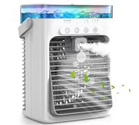 Portable Air Conditioner, 4 in 1 Mini Air Cooler with 1000ml Water Tank, 3 Speeds & 2 Mist Modes, 2/4/8H Timer, Ambient Light, USB Evaporative Mobile AC Cooling Fan for Home Bedroom Desktop Office