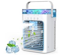 Portable Air Conditioner, 4 in 1 Mini Air Cooler with 1000ml Water Tank, 3 Speeds & 2 Mist Modes, 2/4/8H Timer, Ambient Light, USB Evaporative Mobile AC Cooling Fan for Home Bedroom Desktop Office