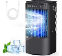 Portable Air Conditioner, 4 in 1 Mini Air Cooler with Water Tank 1000ml Atmosphere Light 7 Colors, Mini AC Personal with Timer for Bedroom, Desk, Home, Office (Black)