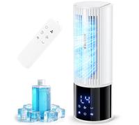 Portable Air Conditioner Air Cooler 6-in-1 Portable Tower Fan,3 Speeds, Storm Mode Cool Mist,Remote Control,Automatic Oscillation,8H Timer LED Display with Ice Pack for Home & Office Use（lvory）