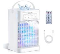 Portable Air Conditioner Cooling Fan, 1100ML Air Conditioning Unit with 3 Wind Speeds, Personal Air Cooler Fan with 7 LED Light, 2-8 Adjustable Timer, 3 Cool Mist Modes Ice Fan for Bedroom Car Office