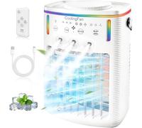Portable Air Conditioner Cooling Fan, 4-in-1 Mini Air Conditioner with 1000ML Water Tank, Remote Control, 3 Speeds, 3 Mist Modes, 2-8H Timer, 7 LED, Quiet Mini Air Cooler Fan for Home, Office, Bedroom