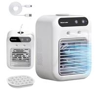 Portable Air Conditioner, Ultra-Quiet Evaporative Cooler, 2-Speed Mini AC for Home Office, USB Powered, 500ml Ice Tank, 20db Silent Operation