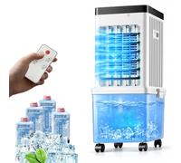 Portable Air Conditioner with 12L Removable Water Tank, Powerful Cooling Portable AC Unit with 3 Speed,1-7.5H Timer,4 Ice Boxes,Remote Control,Touch Display Air Cooler for Home Office & Bedroom