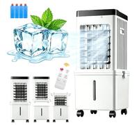 Portable Air Conditioner with 12L Removable Water Tank, Powerful Cooling Portable AC Unit with 3 Speed,1-12H Timer,4 Ice Boxes,Remote Control,Touch Display Air Cooler for Home Office & Bedroom