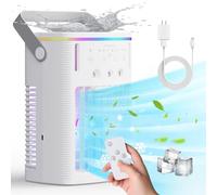 Portable Air Conditioners,3-Speed Small AC Fan, Portable Air Cooler with Remote,Timer function,7-Color Night light,3-Level Mist modes for Bedroom,Office,Room,Camping.