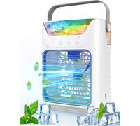 Portable Air Conditioners, Instantly Cooling Air Conditioner Portable with 3 Speeds, 2 Mist Settings, 650 mL, 7 Color Lights, Mini Personal Evaporative Air Cooler for Bedroom, Camping, Car, White