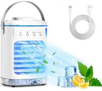 Portable Air Conditioners, Personal Air Conditioner with 3 Speeds & 2/4/6/8H Timer, 7 Color Light & 900ml Large Tank, Dual Mist & Icebox, Evaporative Air Cooler AC Cold Fan for Bedroom Office Desk Car
