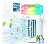 Portable Air Cooler, Evaporative Air Cooler, 3-in-1 Portable Air Conditioner, Mini Air Conditioner with 3 Fan Speeds, 7 Colour Lights, 600ML Water Tank, Air Coolers for Home, Room, Office, Camping