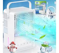 Portable Air Cooler, 3-in-1 Evaporative Air Cooler, 600ML Water Tank Portable Air Conditioner, 3 Wind Speeds &2 Mist Modes, 7 Colors Light &1-8H Timer Personal Cooling Fan for Room Home Office Outdoor