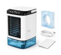 Portable Air Cooler, 4-in-1 Personal Evaporative Air Conditioner Fan with 900ml Water Tank & Ice Box, 3 Speeds plus Boost, 2 Mist Modes, 7 Color LED Night Light, Desktop Cooling Fan for Bedroom, Offic