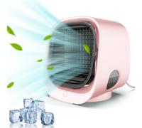 Portable Air Cooler, Air Conditioning, Small Portable Air Conditioner Cooler with Night Light, Cooling Fan Mini Air Conditioner, for Car, Room, Camping, Office (Pink)