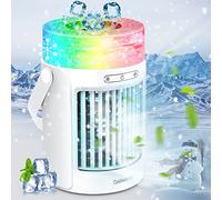 Portable Air Cooler, Evaporative Air Cooler, 3-in-1 Portable Air Conditioner, Mini Air Conditioner with 3 Fan Speeds, 7 Colour Lights, 600ML Water Tank, Air Coolers for Home, Room, Office, Camping