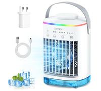 Portable Air Cooler, Mini Mobile Air Conditioner, RGB 7 LED Light, 4 Speeds, Timed function Modes Room Cooler, Equipped with USB Cable & Adapter, Air Coolers for Home, Office, Bedroom