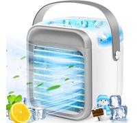 Portable Air Cooler, Rechargeable Evaporative Air Conditioner Fan with 3 Speeds 7 Colors, 3 in 1 Air Cooler with Water Tank, Cordless with Handle for Home, Office and Room