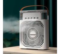 Portable Air Cooler, USB Rechargeable Mini Desk Fan with 3 Speeds 7-Colour LED Light, Cordless Air Conditioner, 600ML Water Tank & Handle - Quiet Evaporative Cooler for Home, Office, Outdoor (White)