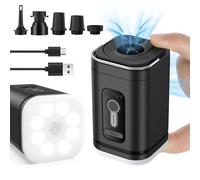 Portable Air Pump for Inflatables, 300L Mini Air Pump with Camping Lantern, 1200mAh Rechargeable Air Mattress Pump, Quick-Fill Inflate & Deflate for Swimming Ring, Air Beds, Pool Floats (Black)